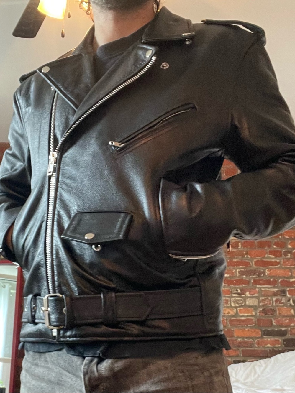 Black Leather Motorcycle Jacket - Classic perfecto Biker Style